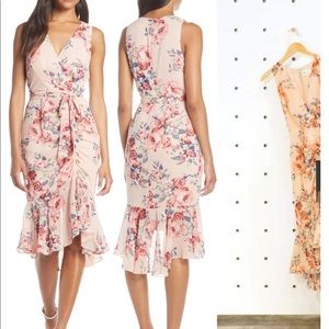 Floral Ruched Chiffon Wrap Dress